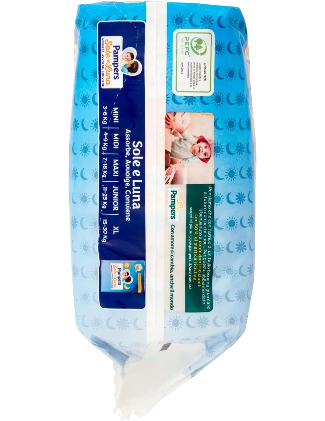 PANNOLINI PAMPERS SOLE E LUNA MISURE: 2-3-4-5-6 CON CAMOMILLA E ALOE PER  NEONATI