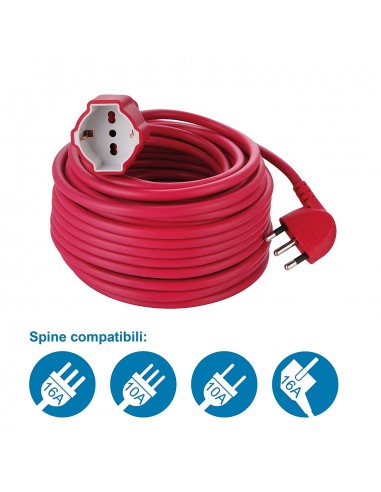 Electraline 01572 Prolunga 20 mt Spina 16A e Presa Schuko 10/16A Rossa